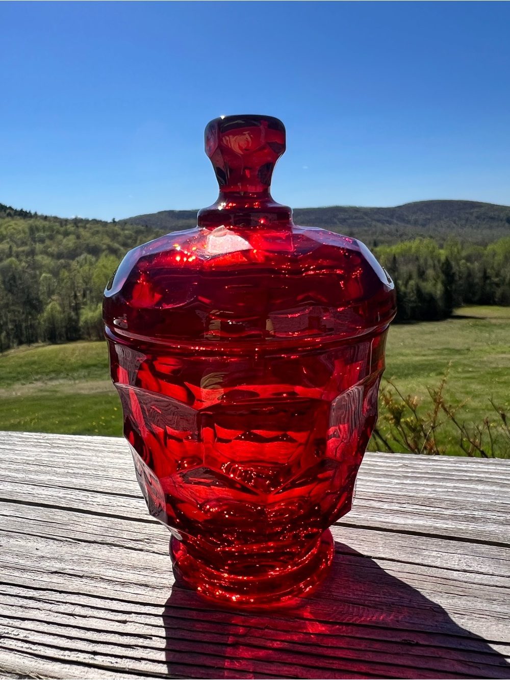 Vintage Viking Ruby Red Amberina Georgian Dish with Lid- see glowing pics